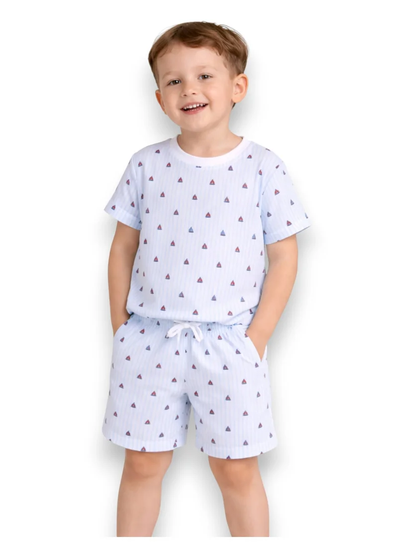 victor and jane Infant Boys Sailboats Print Cotton Pajama Set – Striped T-Shirt & Shorts Nightwear